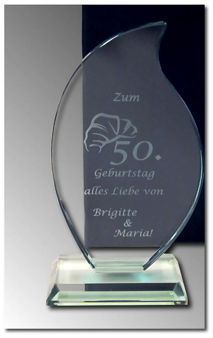 Glastrophäe Flamme mit Lasergravur Glastrophäe Flamme mit Lasergravur