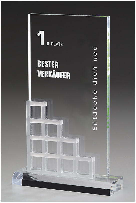 Glaspokale mit Gravur, Glastroph&auml;en, Glasawards, 3D Foto Glasgravur, Pokale:  Acrylglaspokal Cascade