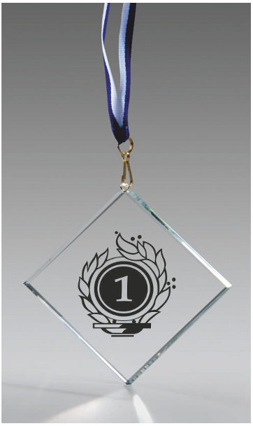 Glaspokale mit Gravur, Glastroph&auml;en, Glasawards, 3D Foto Glasgravur, Pokale:  Glasmedaille M102