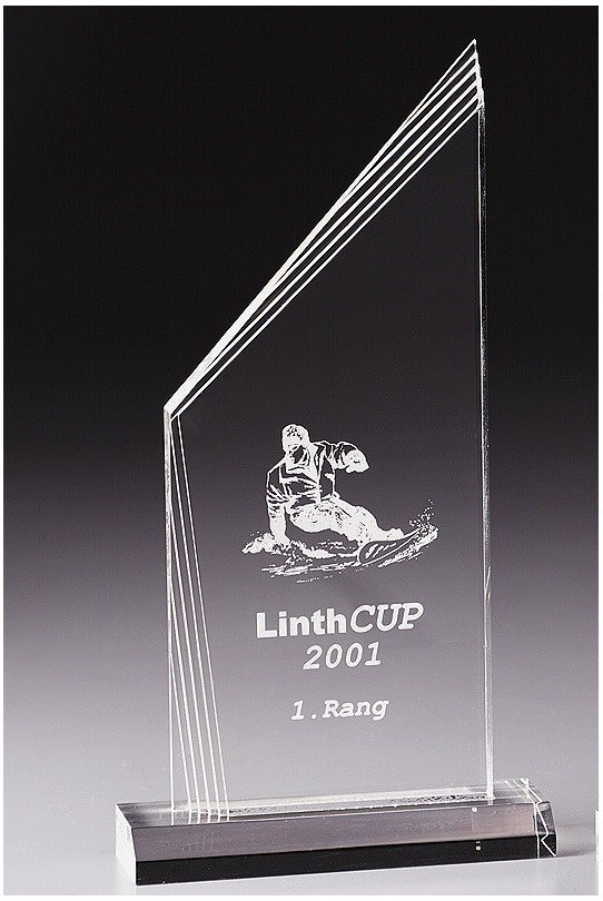 Glaspokale mit Gravur, Glastroph&auml;en, Glasawards, 3D Foto Glasgravur, Pokale:  Acrylglaspokal Millenium