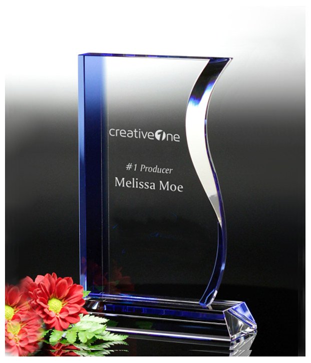 Glaspokale mit Gravur, Glastroph&auml;en, Glasawards, 3D Foto Glasgravur, Pokale:  Glaspokal Welle