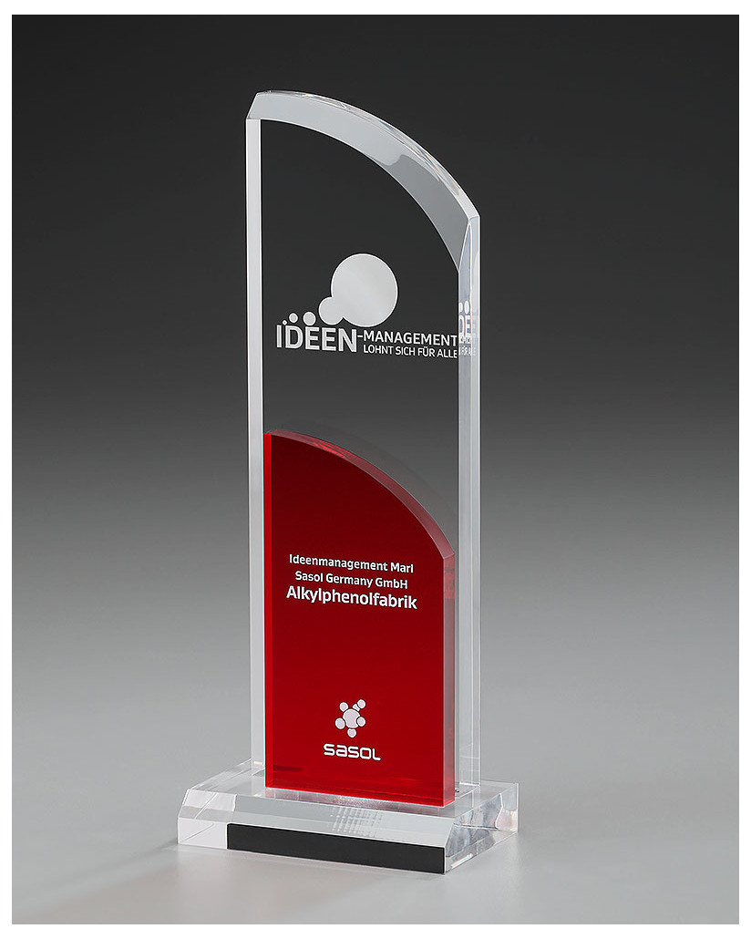 Glaspokale mit Gravur, Glastroph&auml;en, Glasawards, 3D Foto Glasgravur, Pokale:  Award Clear-Fire-Wing