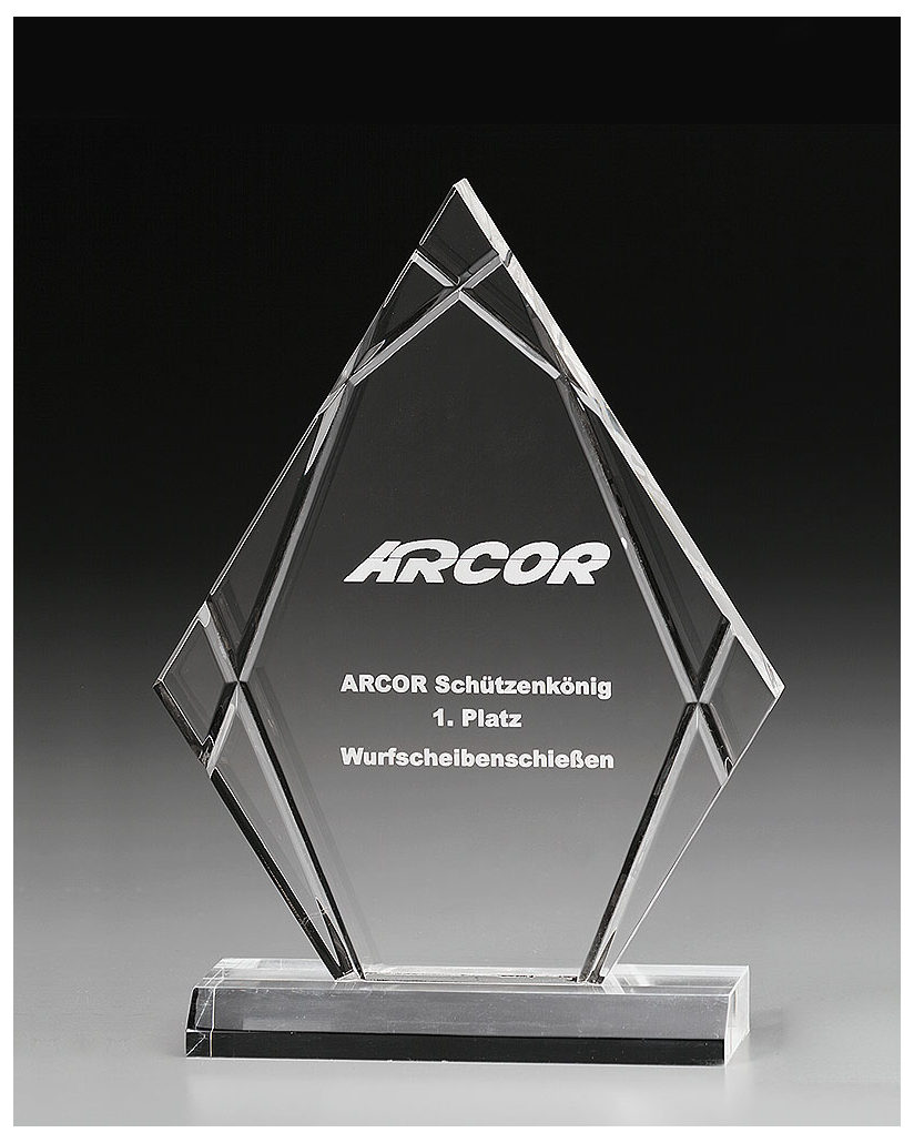Glaspokale mit Gravur, Glastroph&auml;en, Glasawards, 3D Foto Glasgravur, Pokale:  Acryltroph�e Diamond-Peak