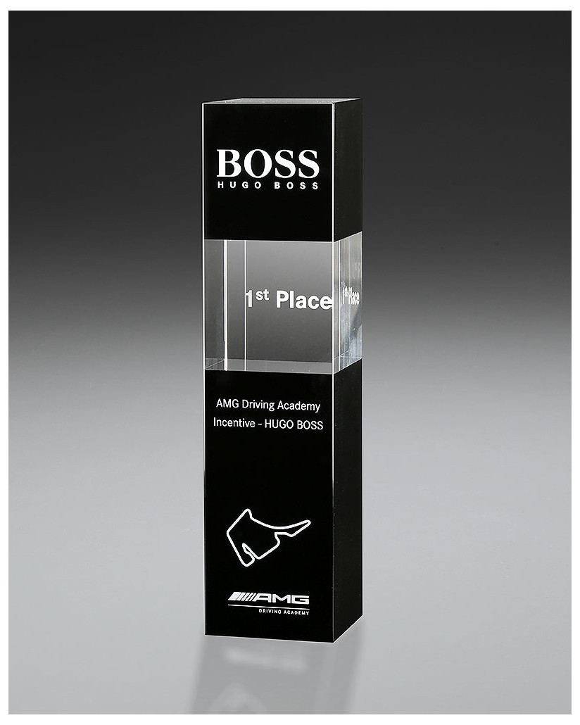 Glaspokale mit Gravur, Glastroph&auml;en, Glasawards, 3D Foto Glasgravur, Pokale:  Glasaward Cubix-Schwarz