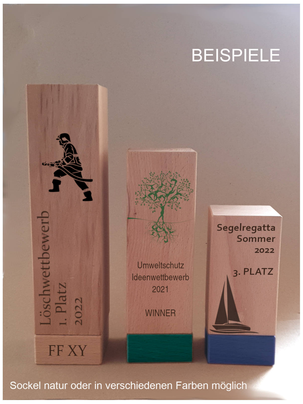 Glaspokale mit Gravur, Glastroph&auml;en, Glasawards, 3D Foto Glasgravur, Pokale:  Holzpokal Fortuna
