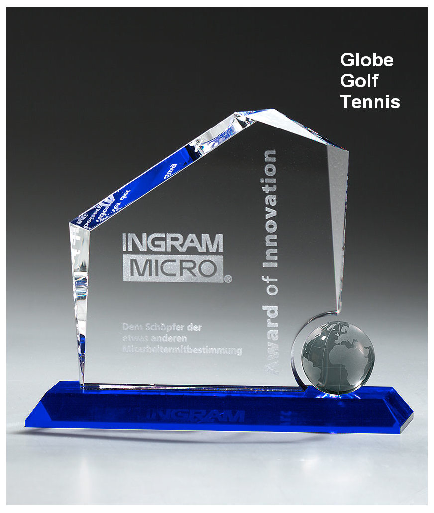 Glaspokale mit Gravur, Glastroph&auml;en, Glasawards, 3D Foto Glasgravur, Pokale:  Glaspokal Regal-Peak