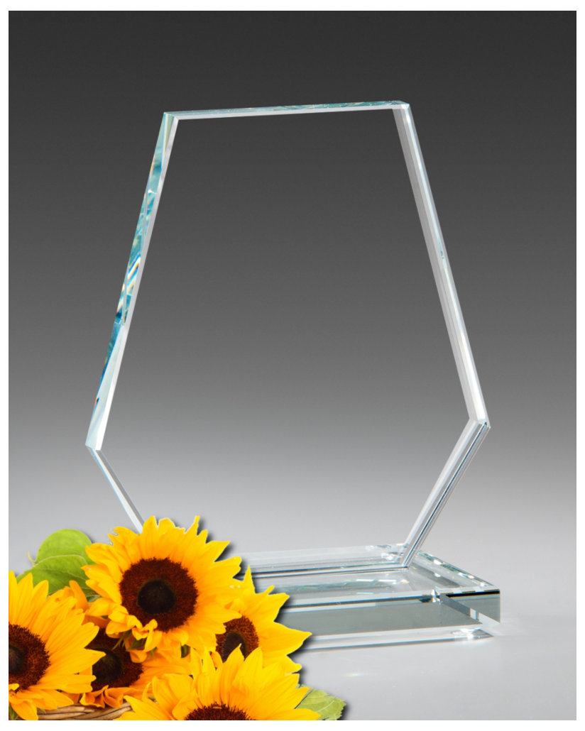 Glaspokale mit Gravur, Glastroph&auml;en, Glasawards, 3D Foto Glasgravur, Pokale:  Glastroph�e Hexagon-klar