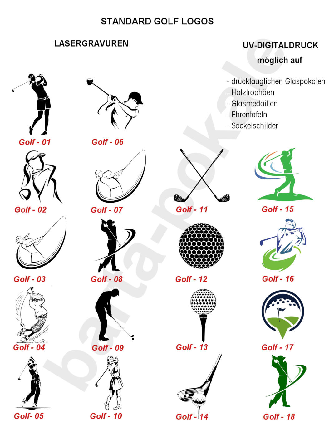 Glaspokale mit Gravur, Glastroph&auml;en, Glasawards, 3D Foto Glasgravur, Pokale:  Logos Golf